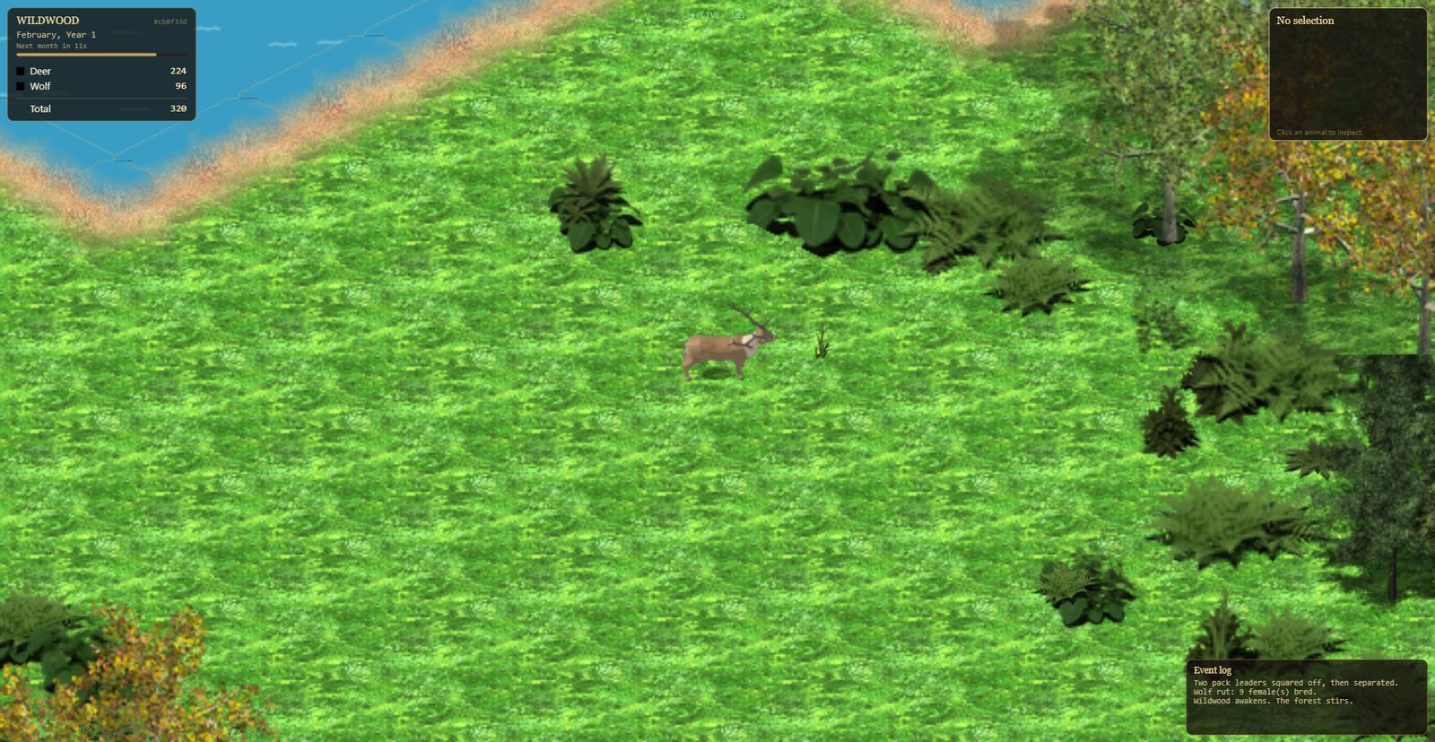 A single buck with antlers standing over a small tuft of grass, head lowered to eat.
